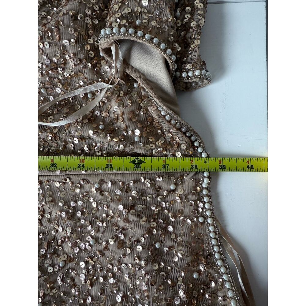 ADRIANNA PAPELL Sequin SHEATH ROSE GOLD FLUTTER SLEEVES COCKTAIL DRESS Size 14 - Picture 9 of 9